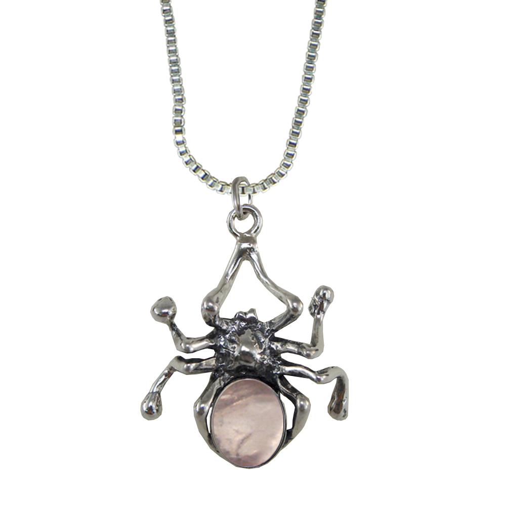 Sterling Silver Spider Pendant With Rose Quartz